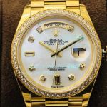 Swiss Rolex Day Date Yellow Gold White Mop Dial Diamond Watch 36MM EW Factory